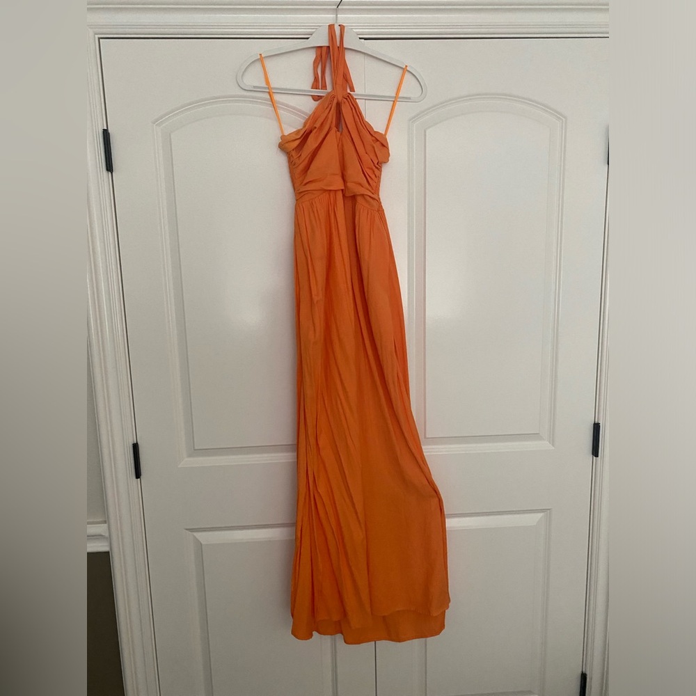 Orange side slit maxi dress with halter straps Size Medium
